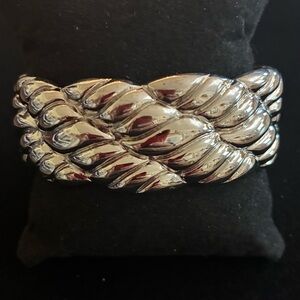 Silver Tone Twisted Rope Bracelet  Hinged Bangle Bracelet.